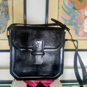 Rare Vintage Yves Saint Laurent Black Lizard  Shoulder Handbag